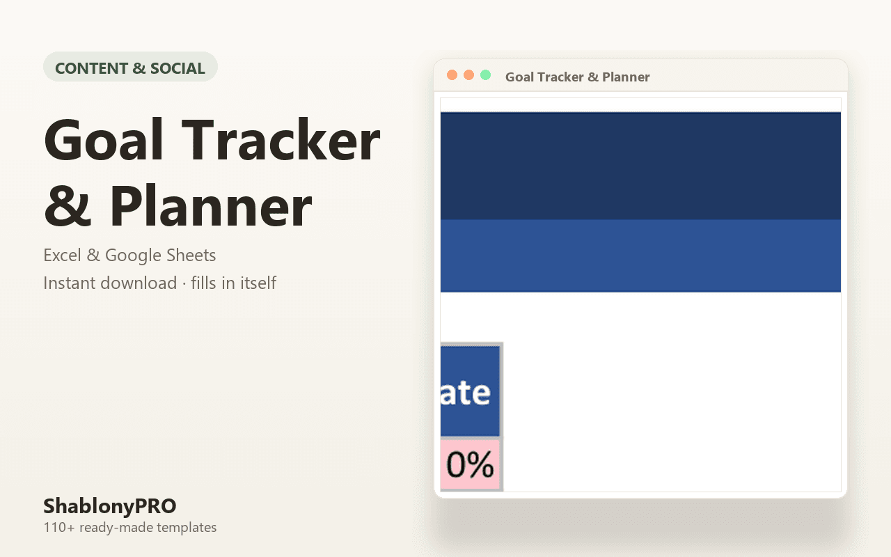 Goal Tracker & Planner | Goal Tracker | Excel & Google Sheets Template