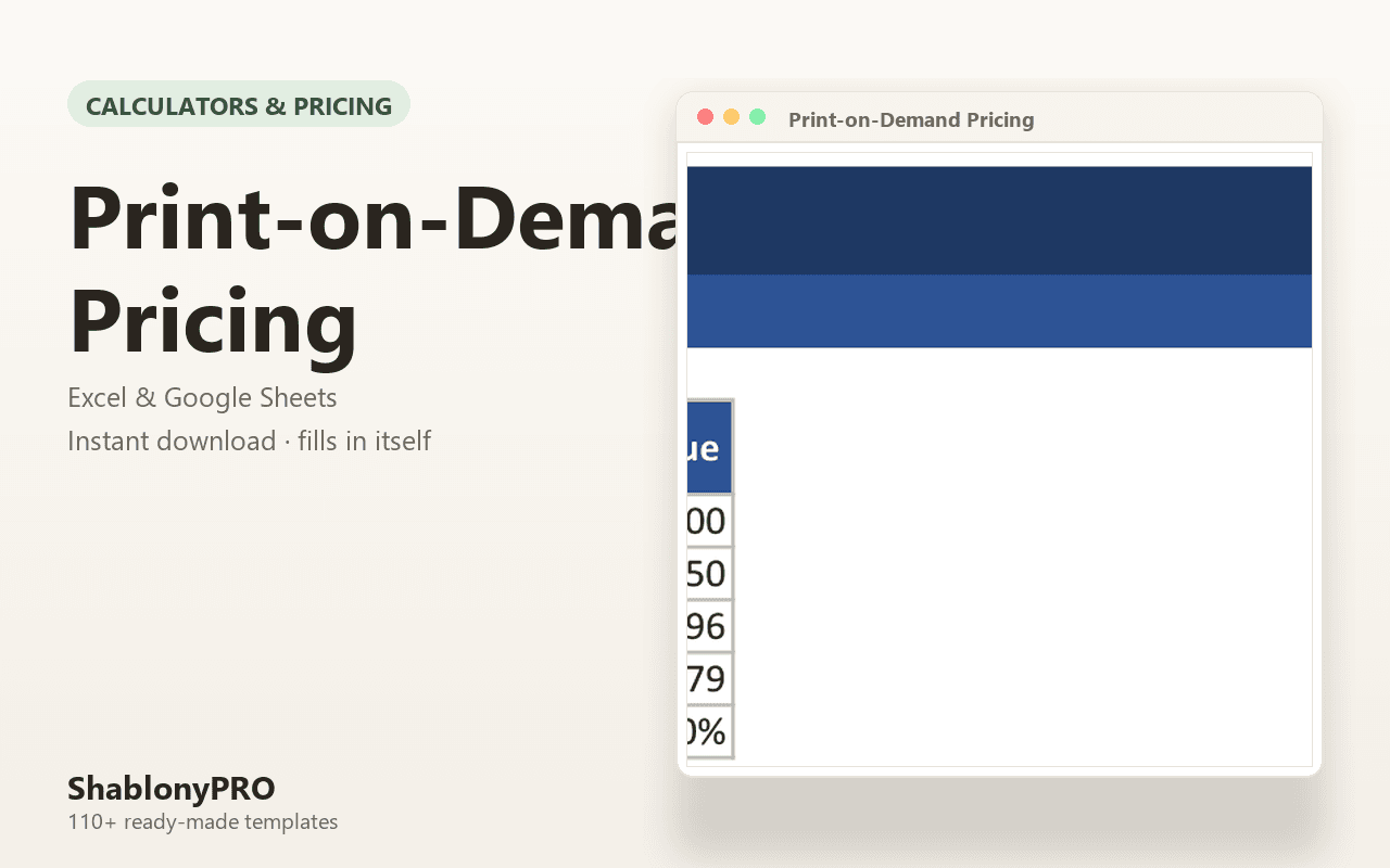 Print-on-Demand Pricing | Print On Demand Pricing | Excel & Google Sheets Templa