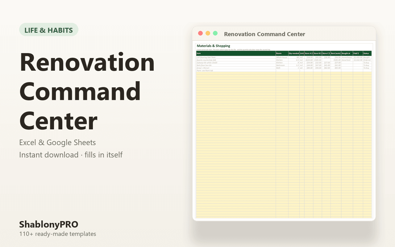 Renovation Command Center — Complete Remodel Planner: Budget by Room, Contingenc