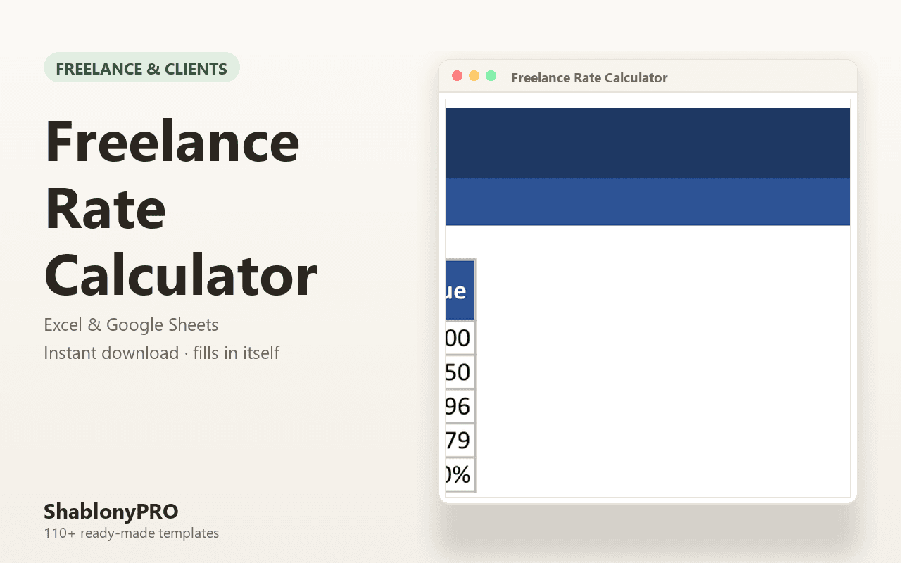 Freelance Rate Calculator | Freelance Rate | Excel & Google Sheets Template