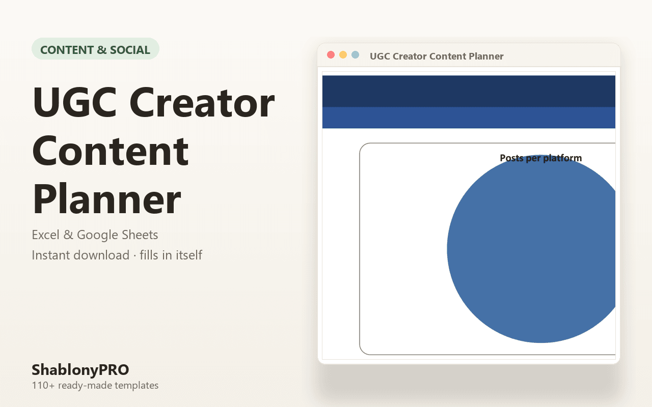 UGC Creator Content Planner | Ugc Creator | Excel & Google Sheets Template