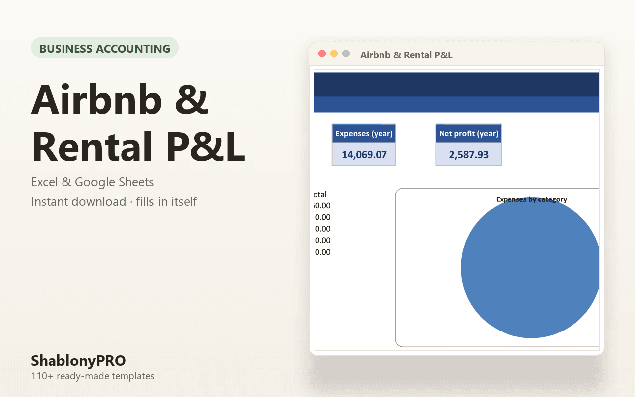Airbnb & Rental P&L | Airbnb Accounting | Excel & Google Sheets Template