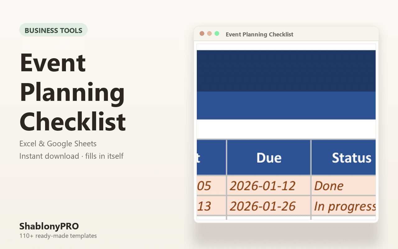 Event Planning Checklist | Event Planning | Excel & Google Sheets Template