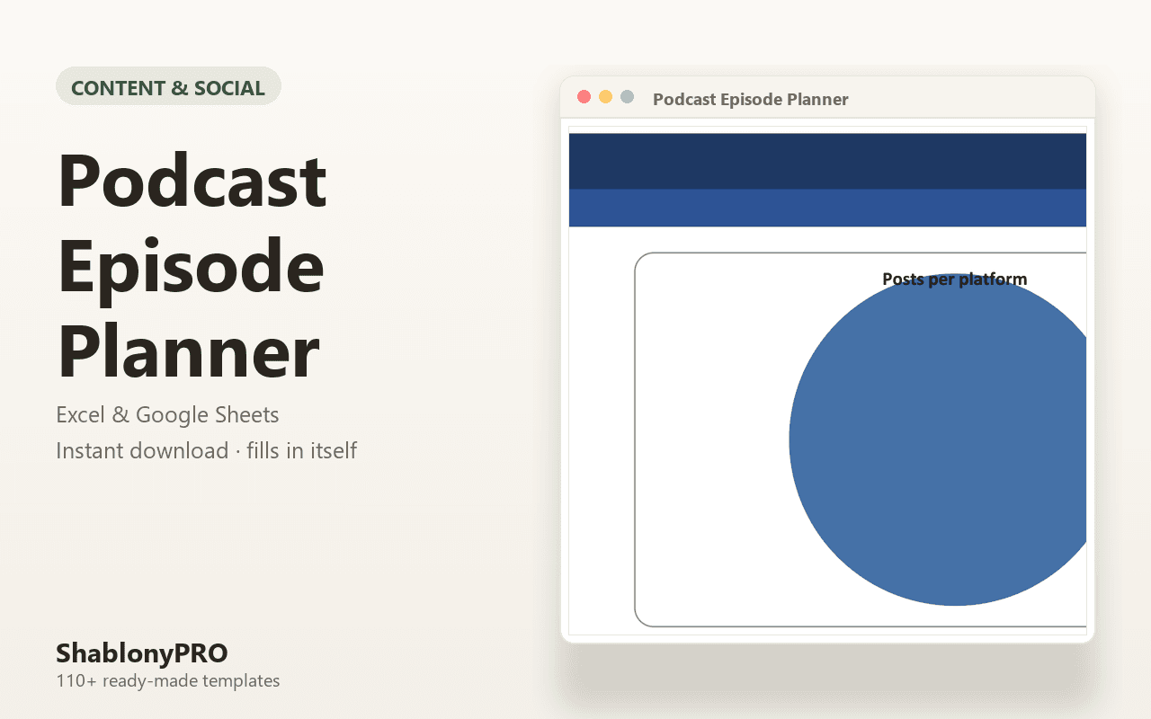 Podcast Episode Planner | Podcast Planner | Excel & Google Sheets Template