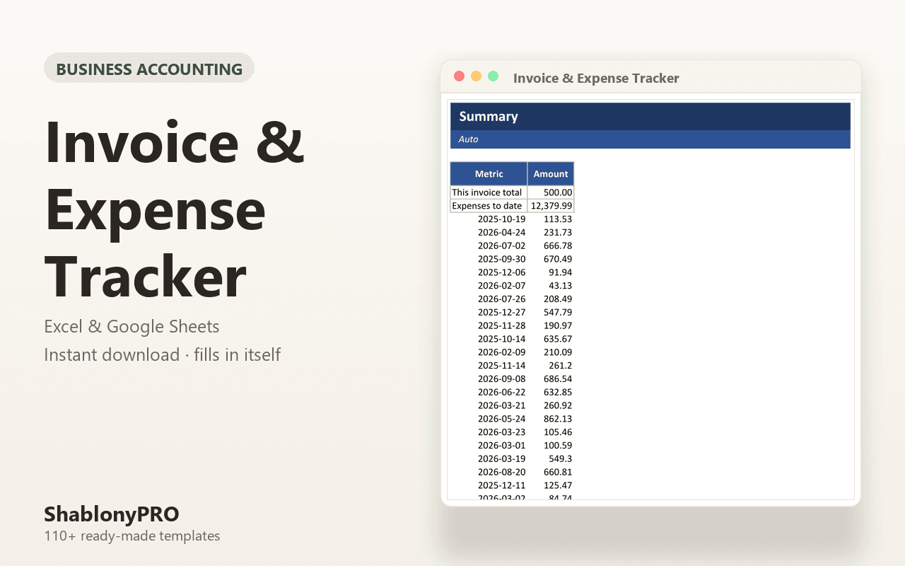 Invoice & Expense Tracker | Invoice Template | Excel & Google Sheets Template