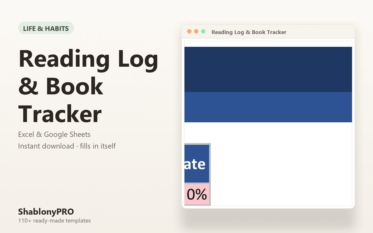 Reading Log & Book Tracker | Reading Log | Excel & Google Sheets Template
