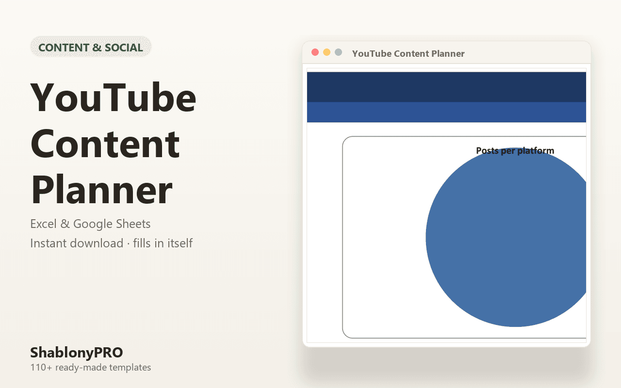 YouTube Content Planner | Youtube Planner | Excel & Google Sheets Template