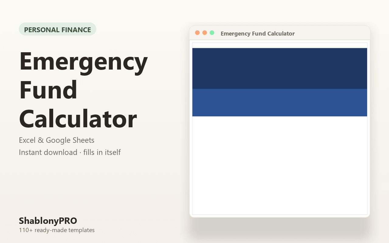 Emergency Fund Calculator | Emergency Fund | Excel & Google Sheets Template