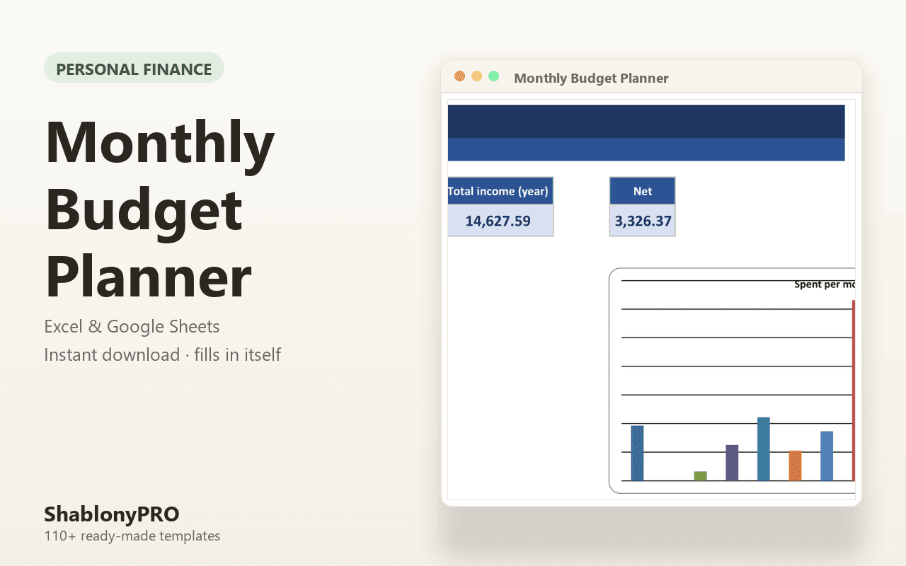 Monthly Budget Planner | Budget Planner | Excel & Google Sheets Template