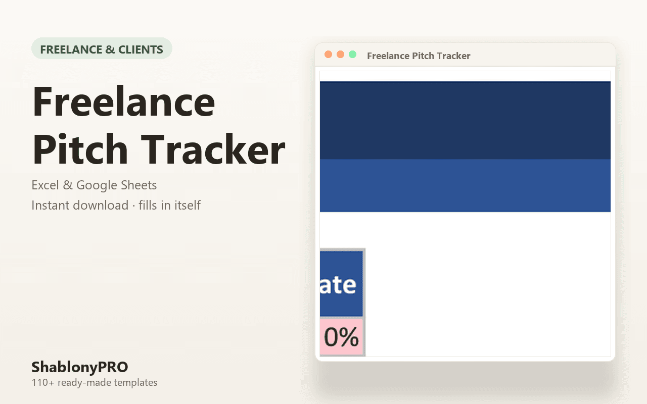 Freelance Pitch Tracker | Pitch Tracker | Excel & Google Sheets Template