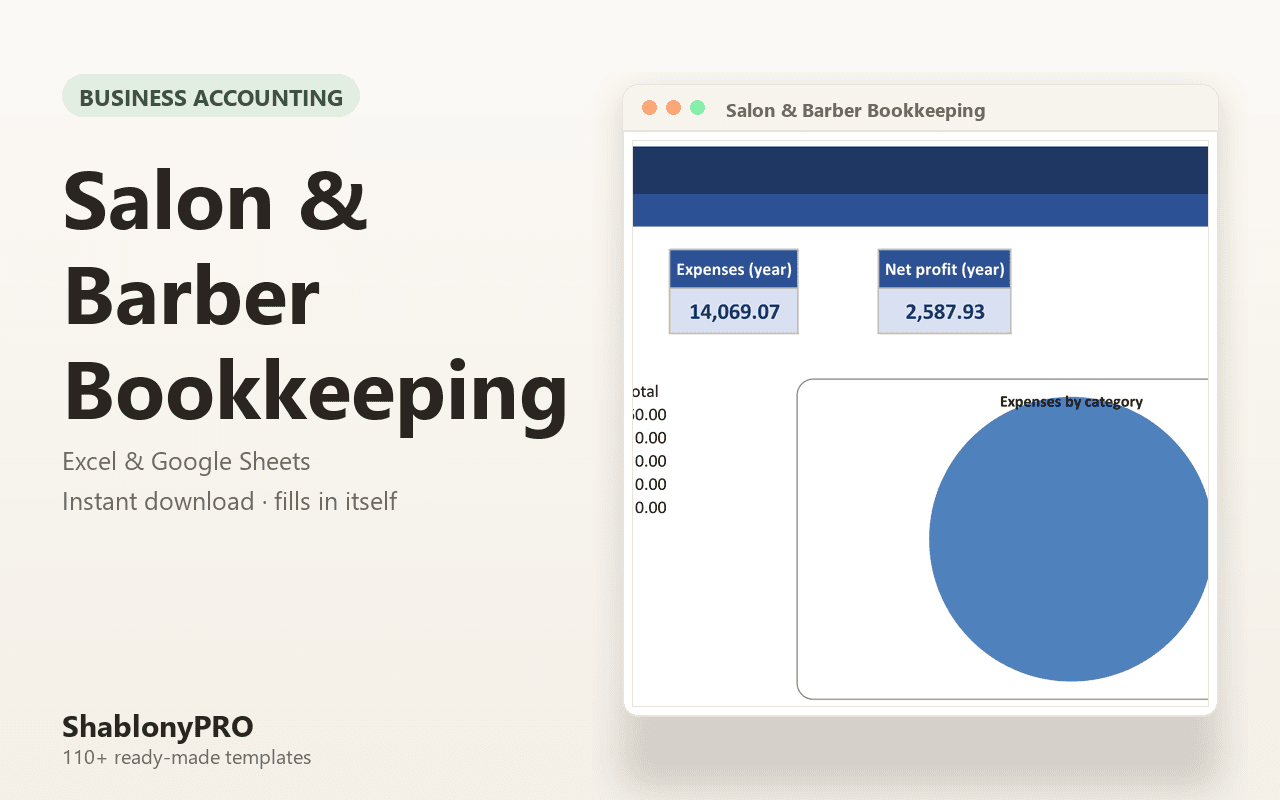 Salon & Barber Bookkeeping | Salon Accounting | Excel & Google Sheets Template