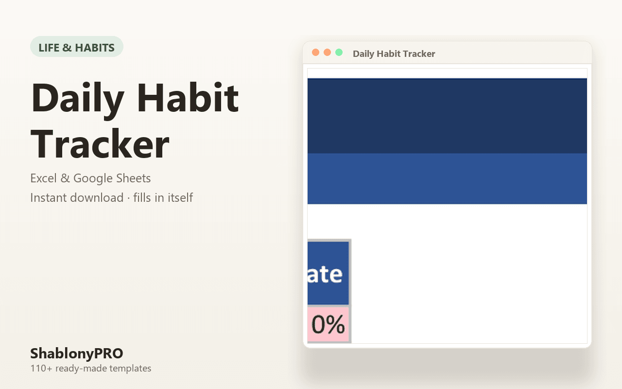 Daily Habit Tracker | Habit Tracker | Excel & Google Sheets Template