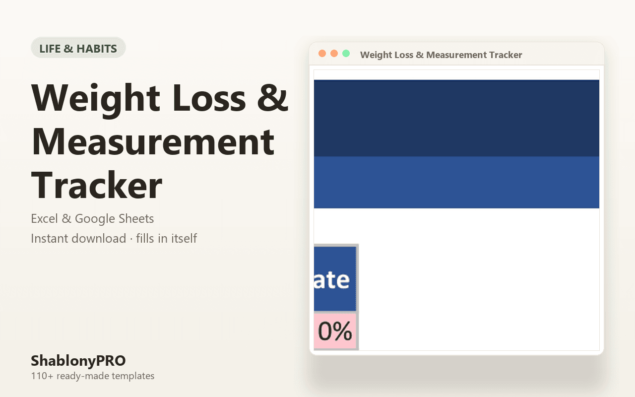 Weight Loss & Measurement Tracker | Weight Loss Tracker | Excel & Google Sheets