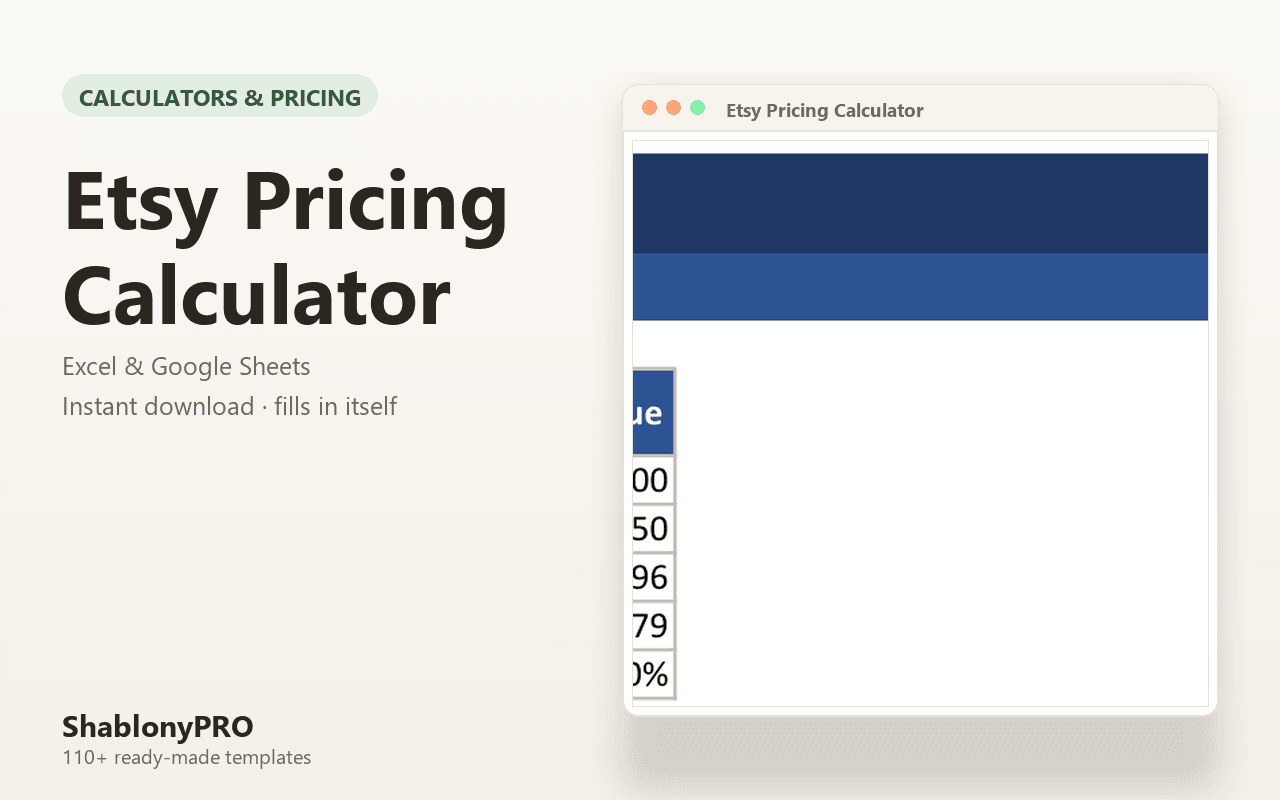 Etsy Pricing Calculator | Etsy Pricing | Excel & Google Sheets Template