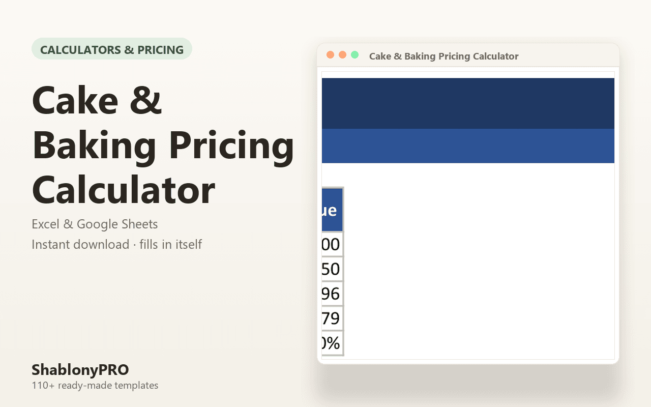 Cake & Baking Pricing Calculator | Cake Pricing | Excel & Google Sheets Template