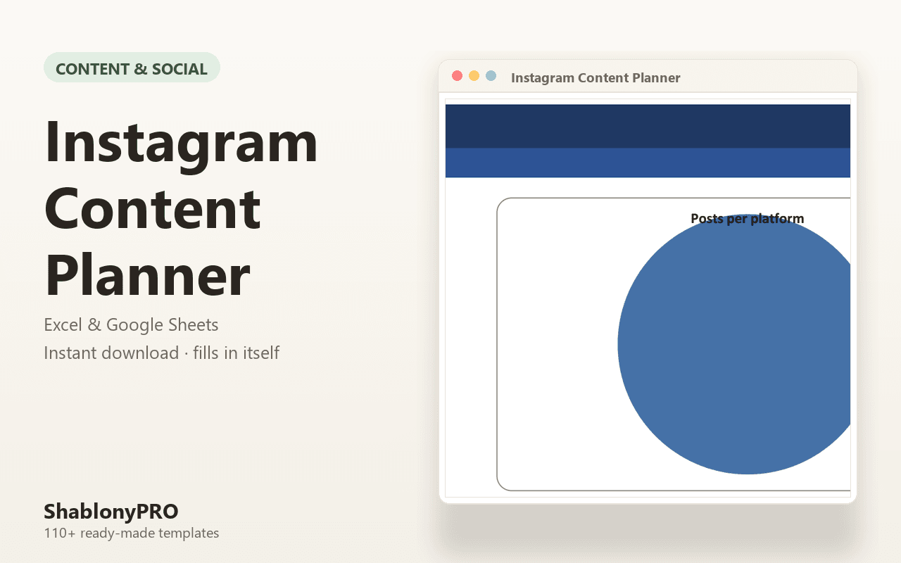 Instagram Content Planner | Instagram Planner | Excel & Google Sheets Template