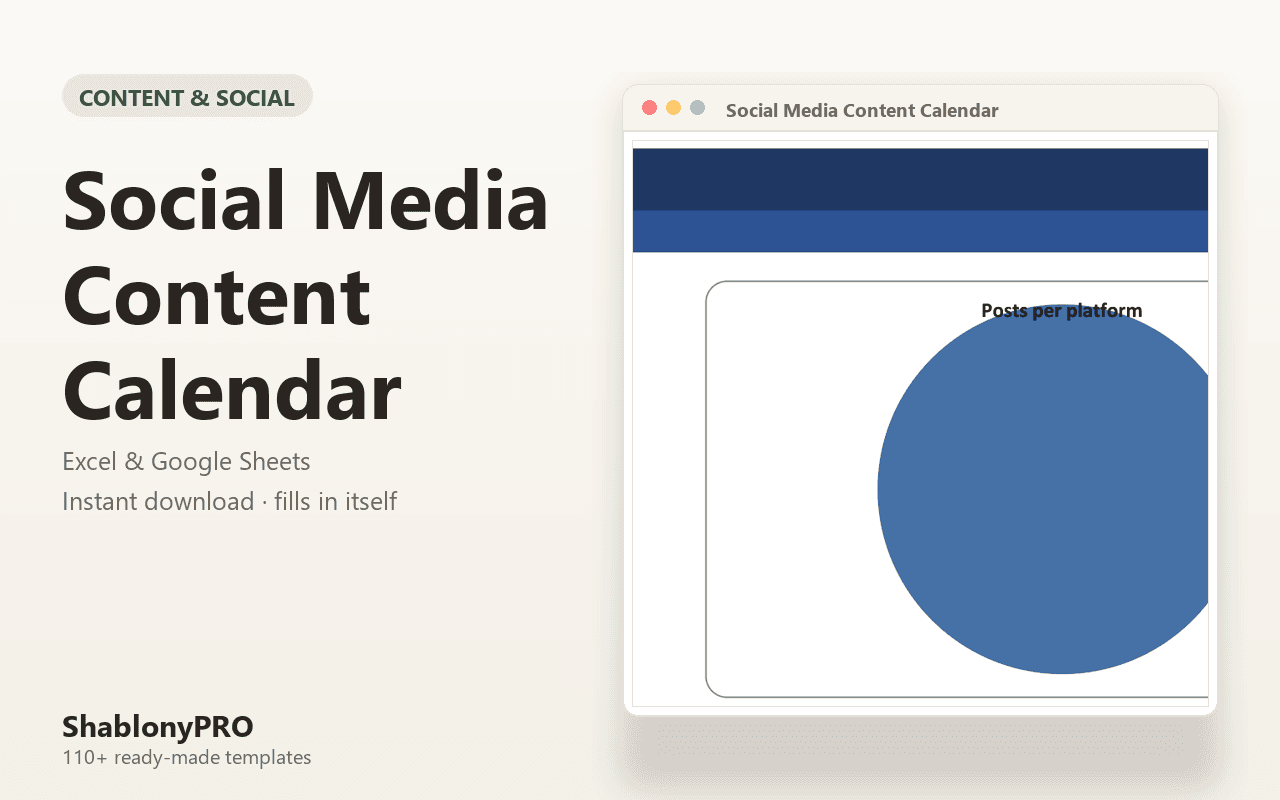 Social Media Content Calendar | Content Calendar | Excel & Google Sheets Templat