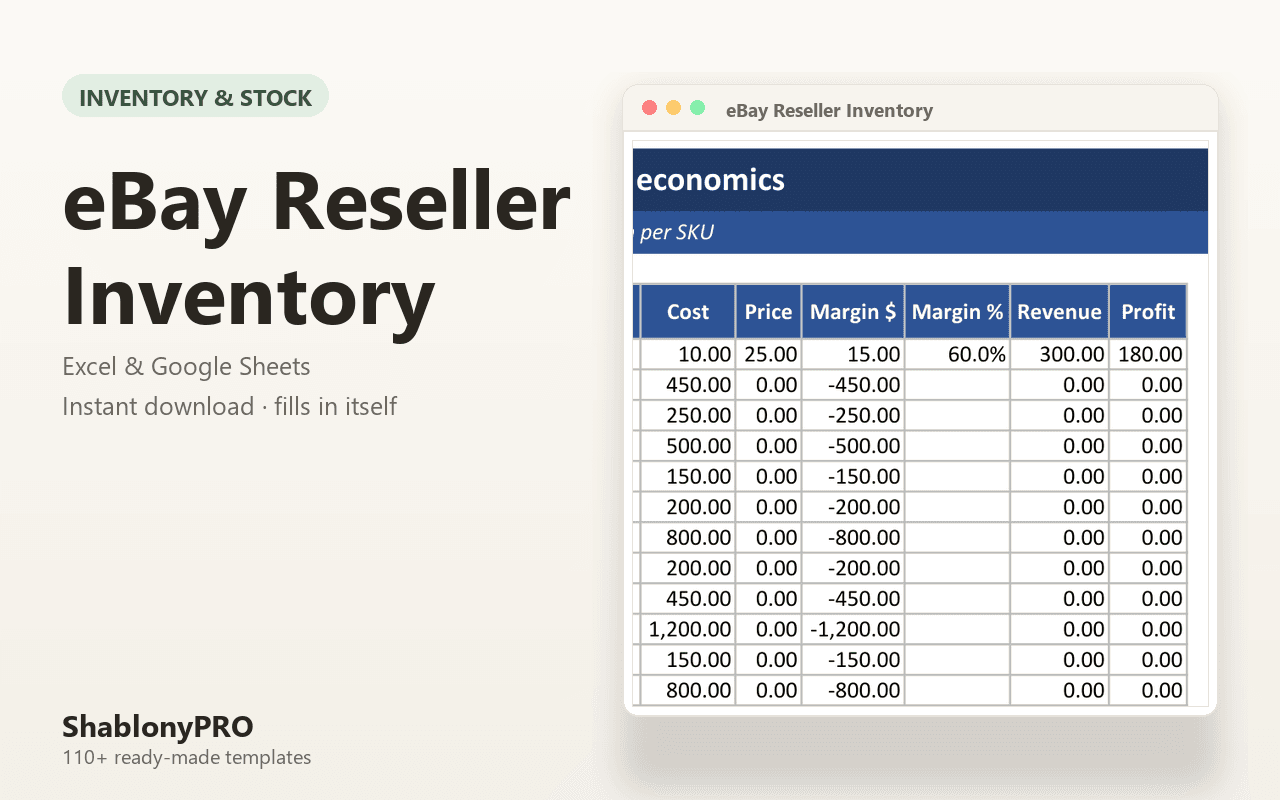 eBay Reseller Inventory | Ebay Reseller | Excel & Google Sheets Template