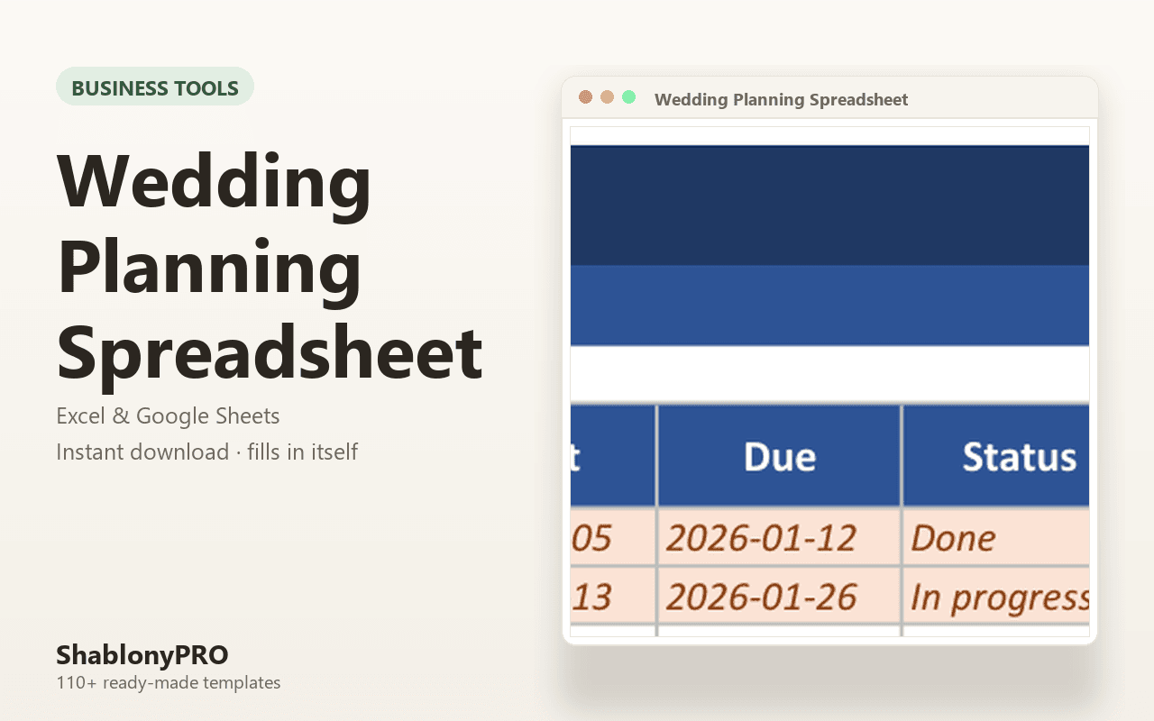 Wedding Planning Spreadsheet | Wedding Planner | Excel & Google Sheets Template