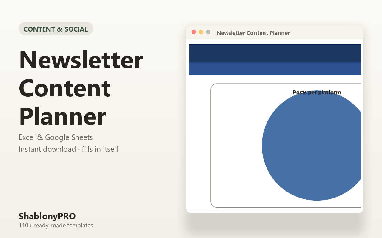 Newsletter Content Planner | Newsletter Planner | Excel & Google Sheets Template