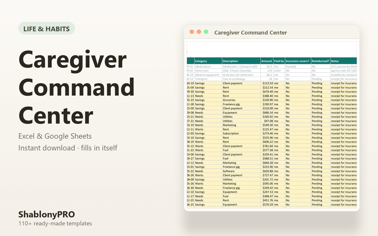 Caregiver Command Center — Elderly Parent Care Planner (Meds, Appointments, Docu