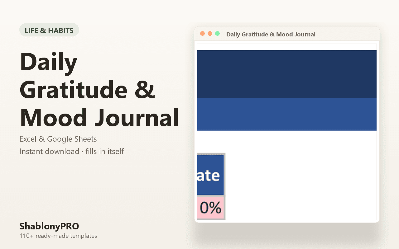 Daily Gratitude & Mood Journal | Gratitude Journal | Excel & Google Sheets Templ
