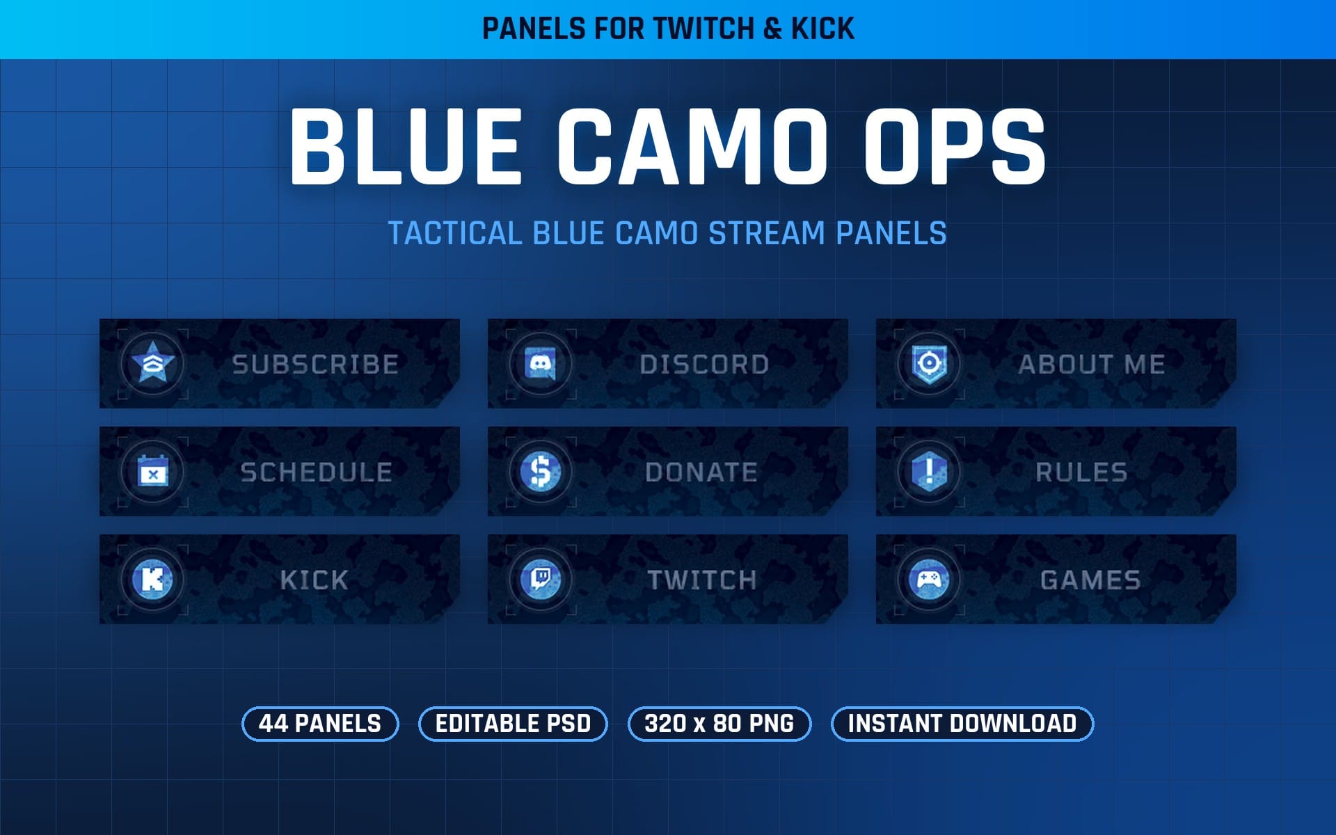 Панели Twitch Blue Camo Ops