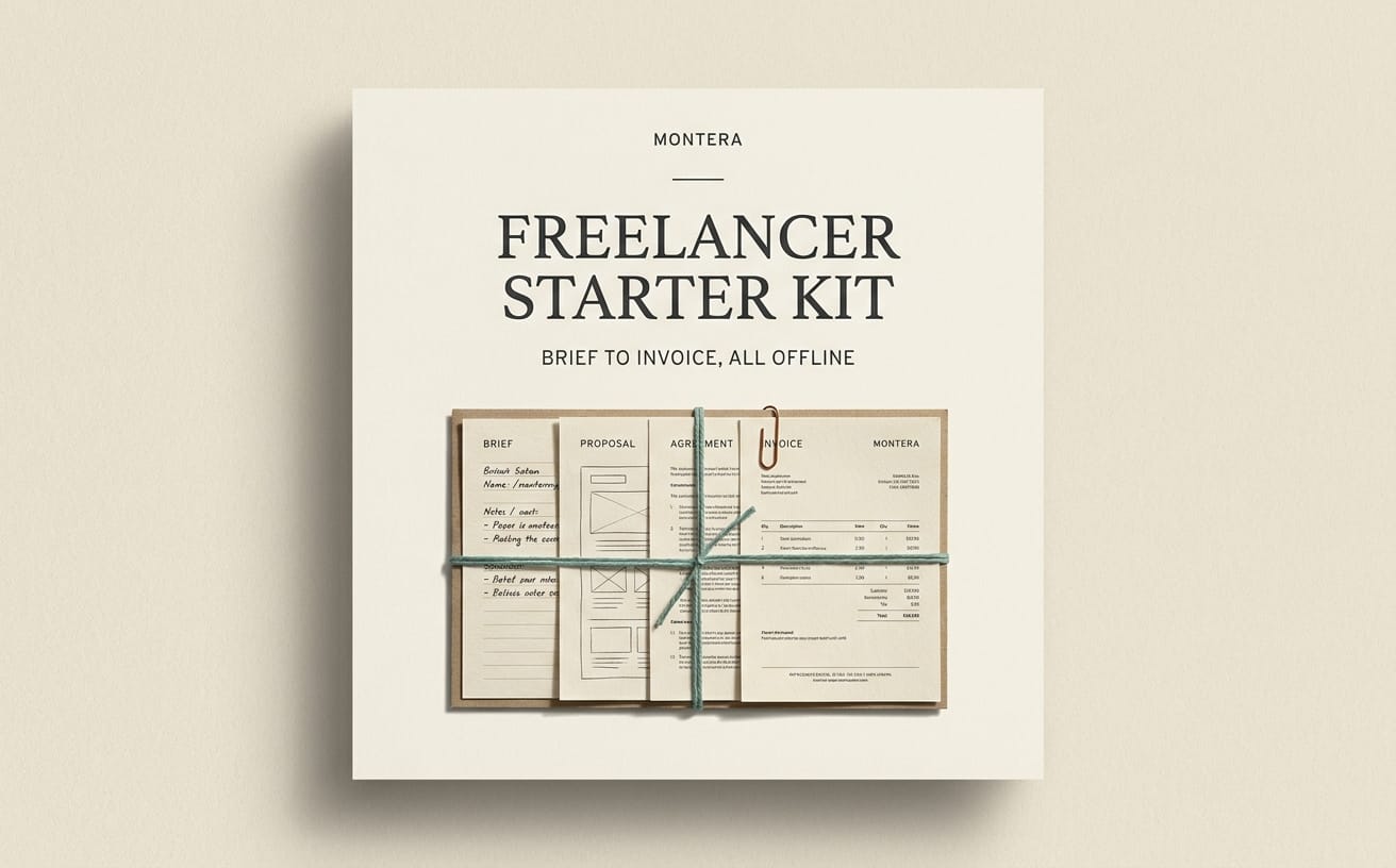 Freelancer starter kit cover showing bundled invoice, contract, and client form templates