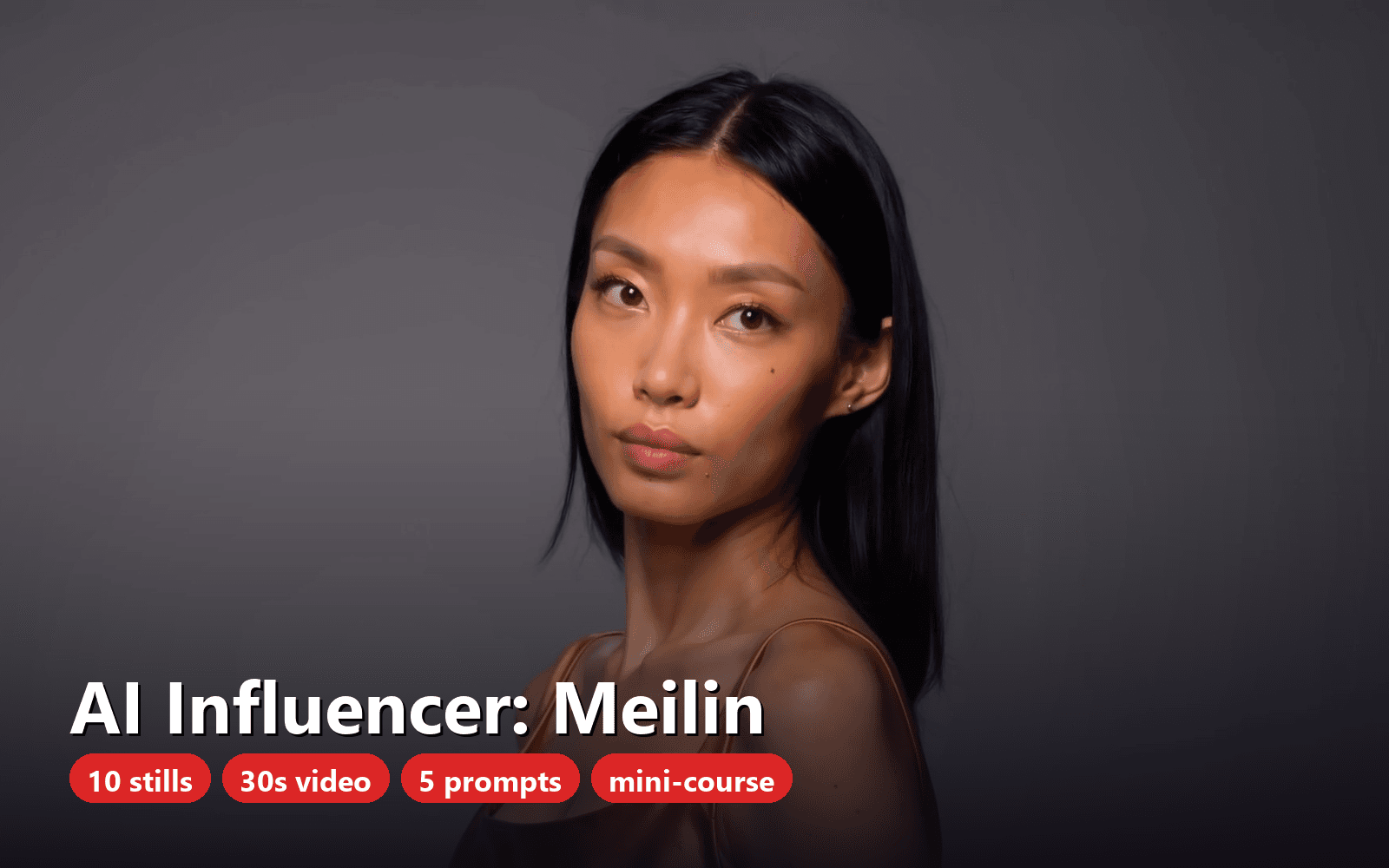AI Influencer Character Pack: Meilin, Chinese Fashion Model - 10 Stills, 30s Video, Prompts & Course