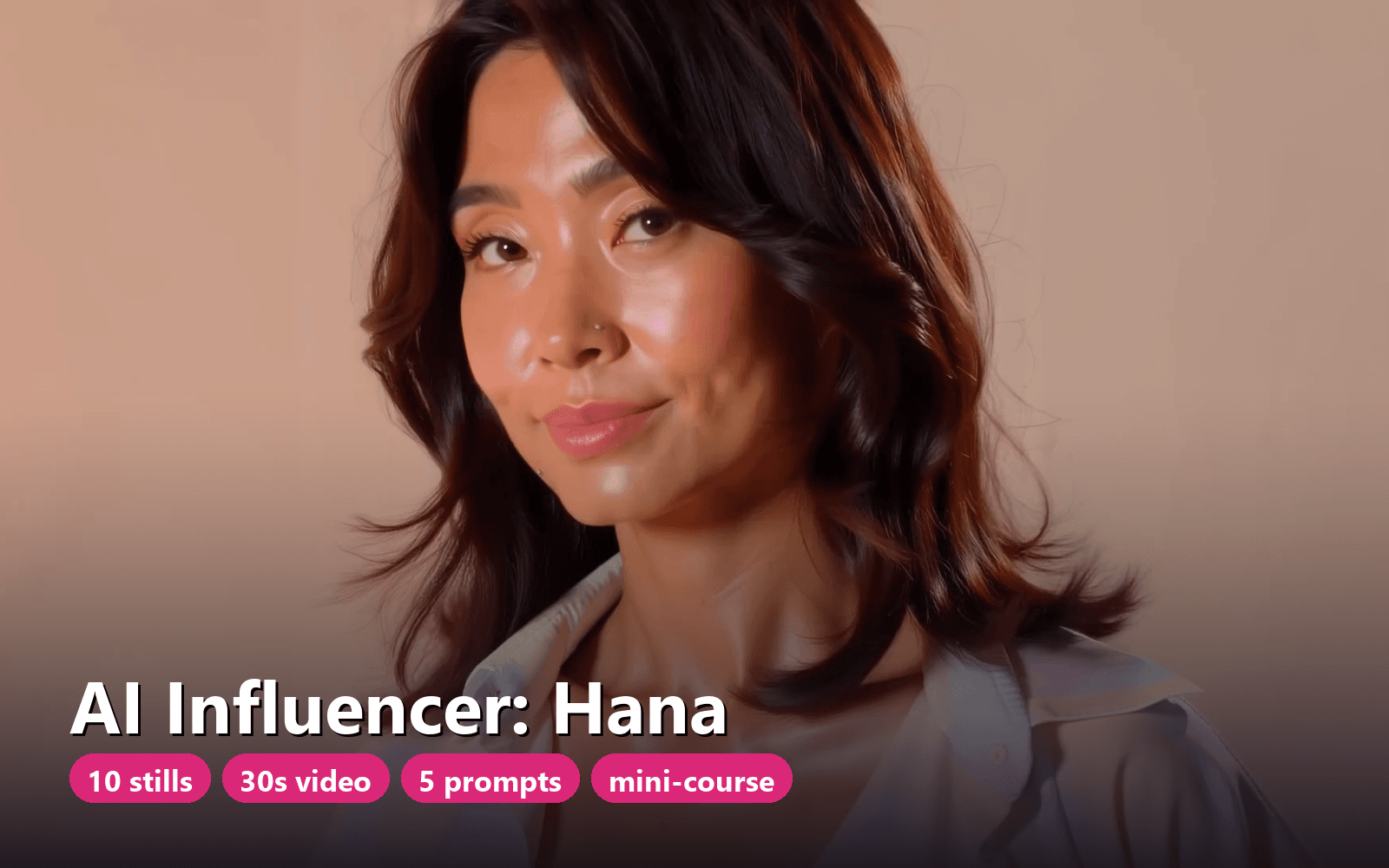 AI Influencer Character Pack: Hana, Korean Fashion Model - 10 Stills, 30s Video, Prompts & Course