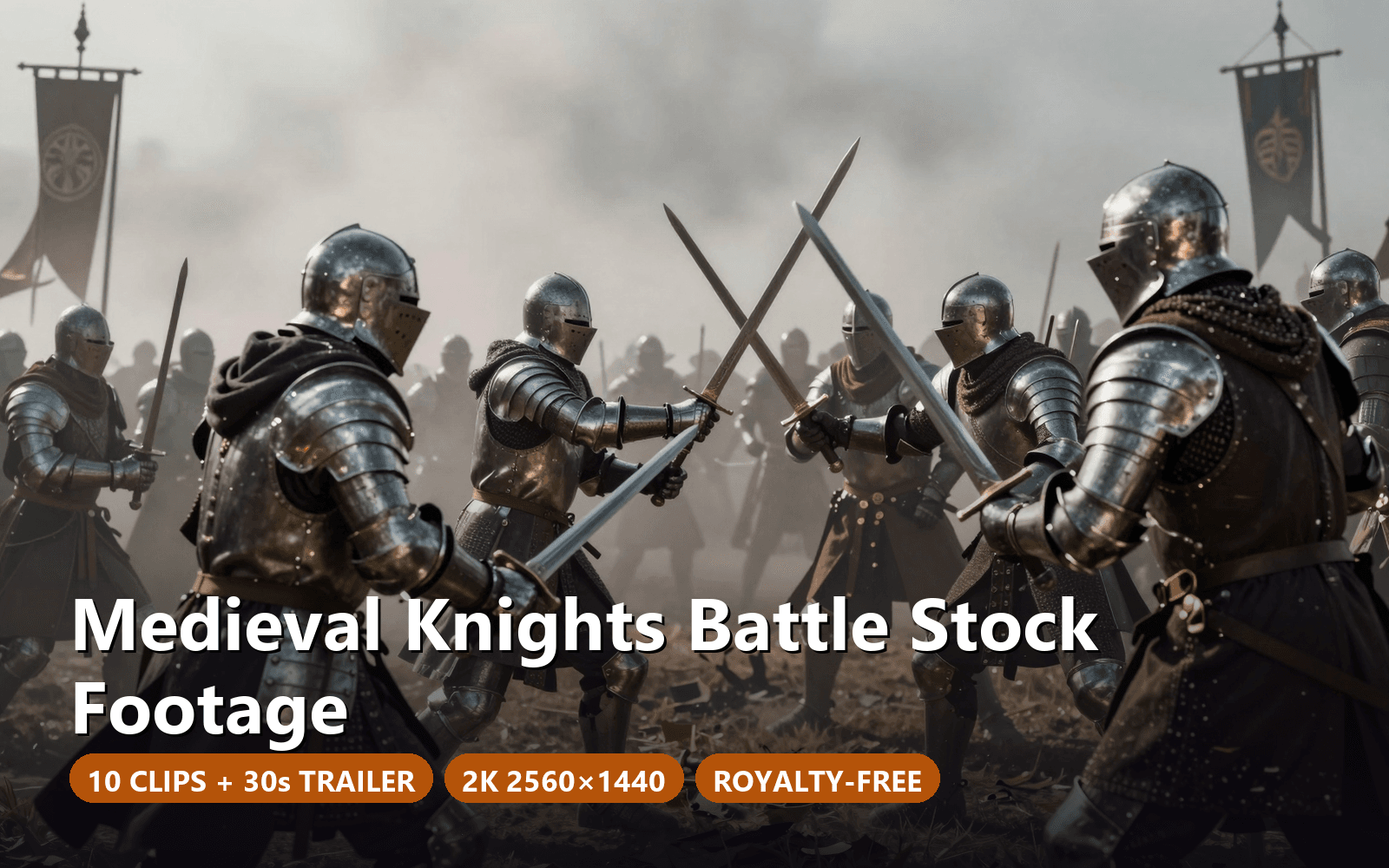 Medieval Knights Battle Stock Footage 2K - 10 Cinematic Clips + 30s Trailer