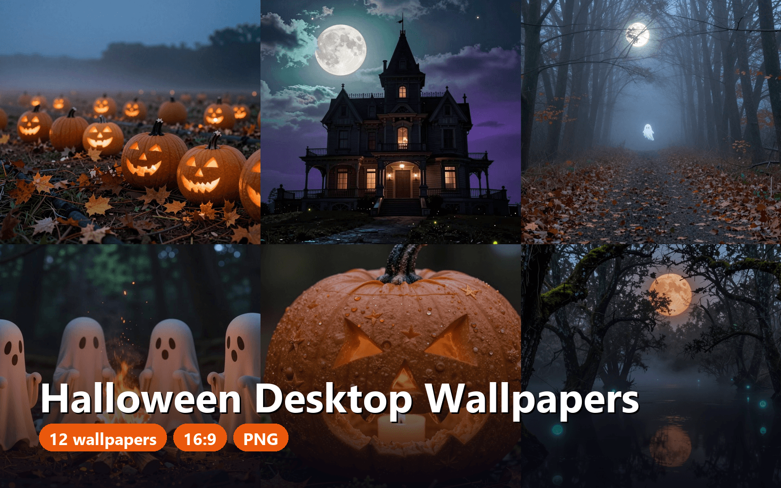 Halloween Desktop Wallpapers - 12 Spooky 16:9 Backgrounds, PNG
