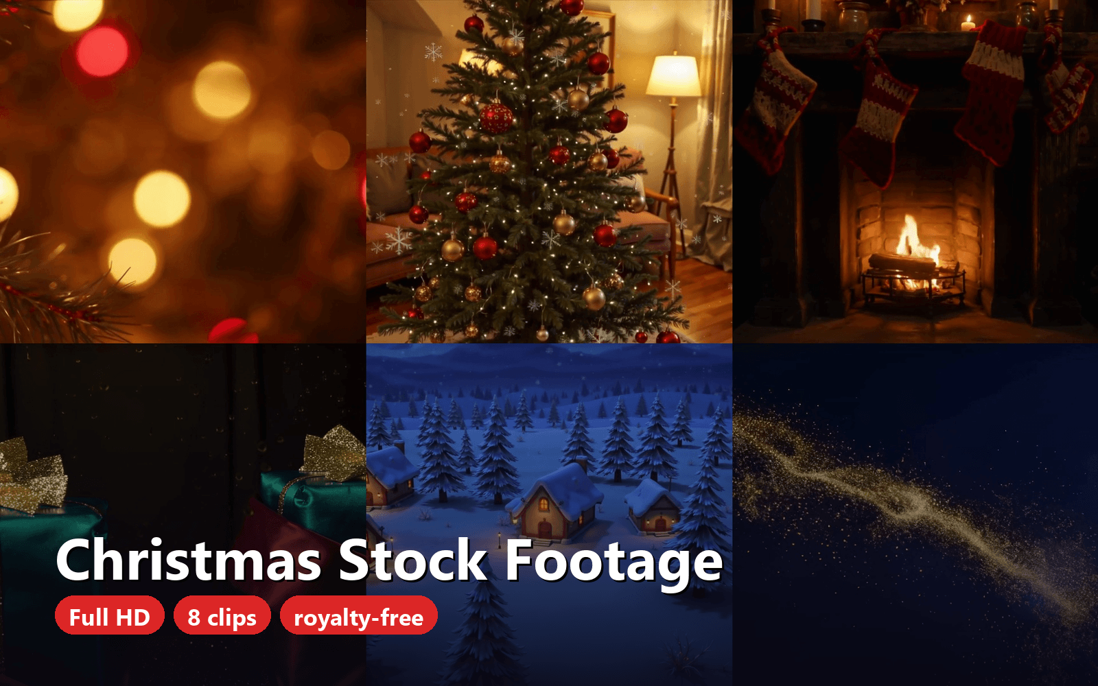 Christmas Stock Footage - 8 Cozy Festive Clips, Full HD MP4