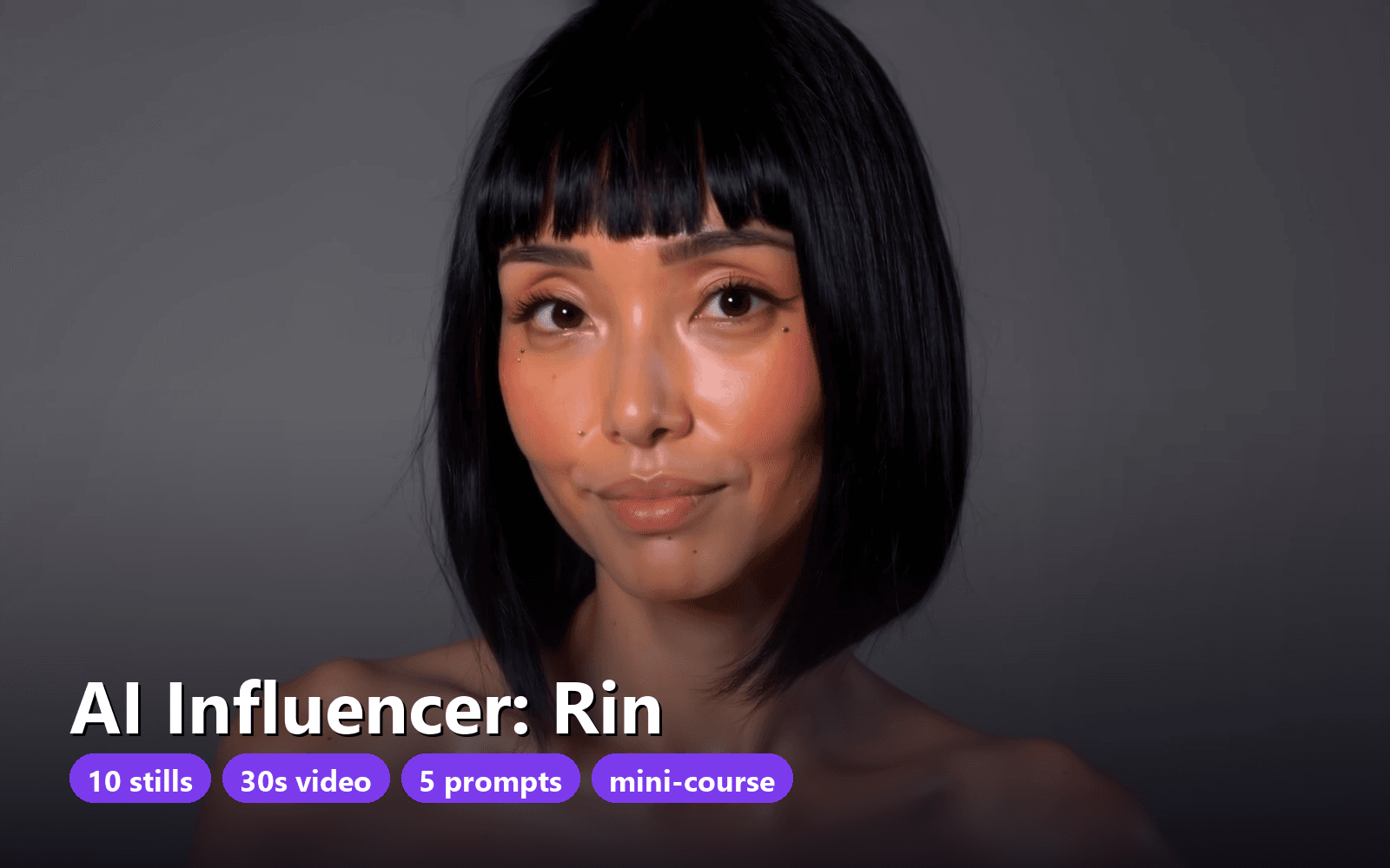 AI Influencer Character Pack: Rin, Japanese Fashion Model - 10 Stills, 30s Video, Prompts & Course