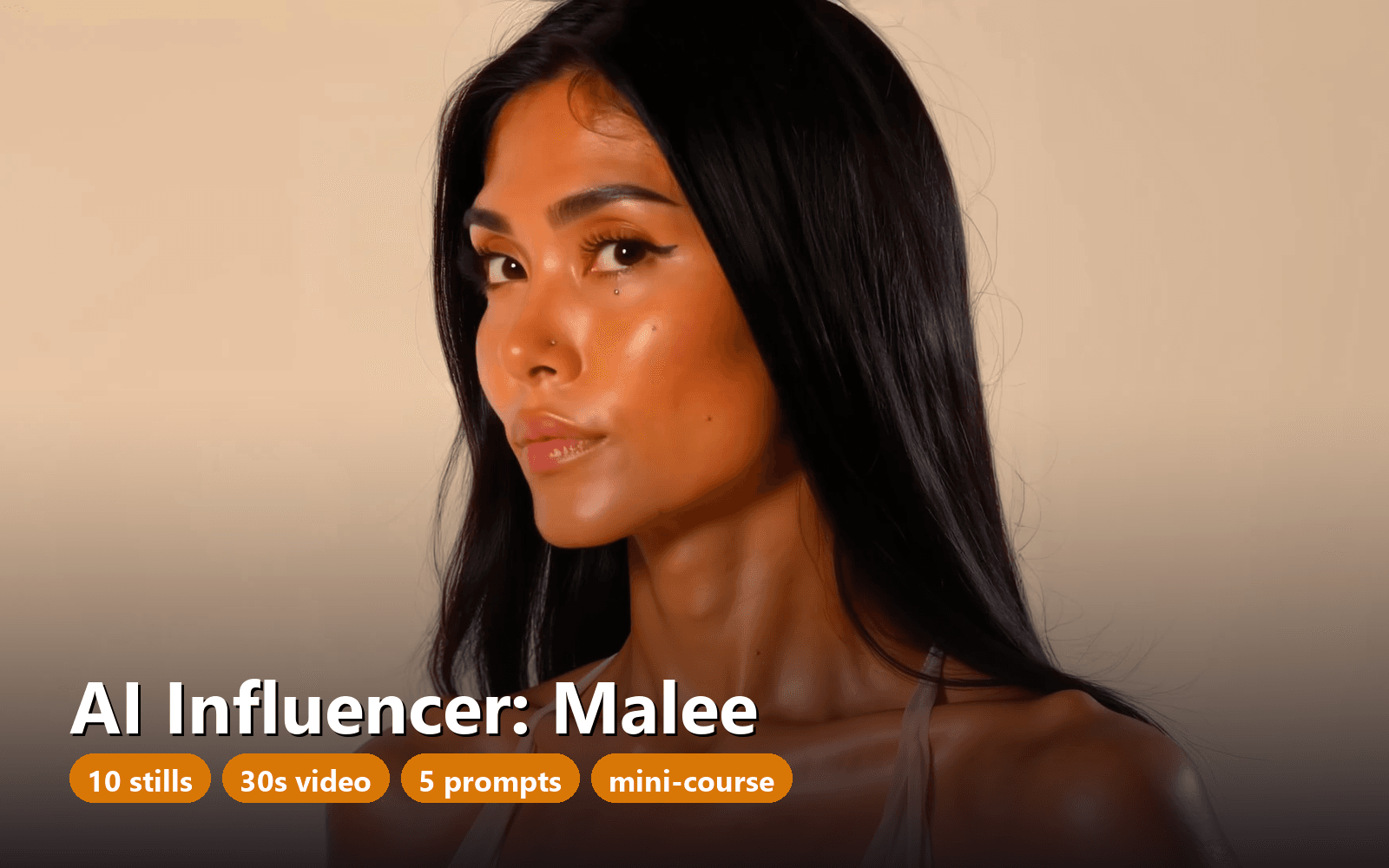 AI Influencer Character Pack: Malee, Thai Fashion Model - 10 Stills, 30s Video, Prompts & Course