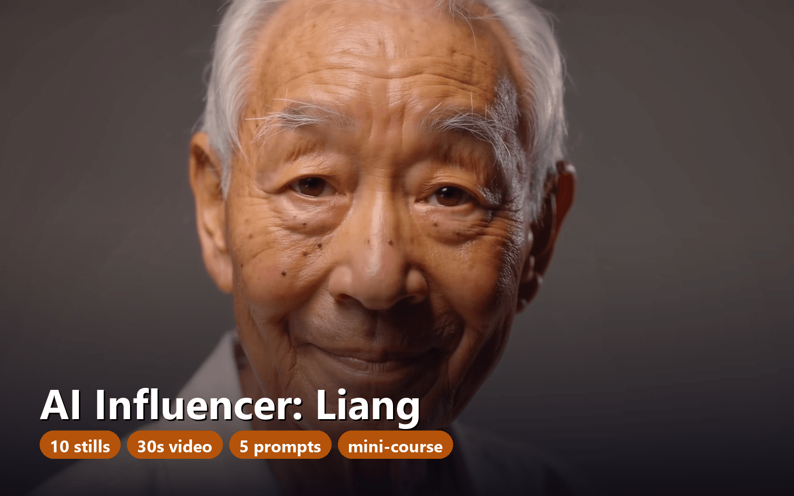 AI Influencer Character Pack: Liang, Elderly Asian Traditional Medicine Healer - 10 Stills, 30s Video, Prompts & Course