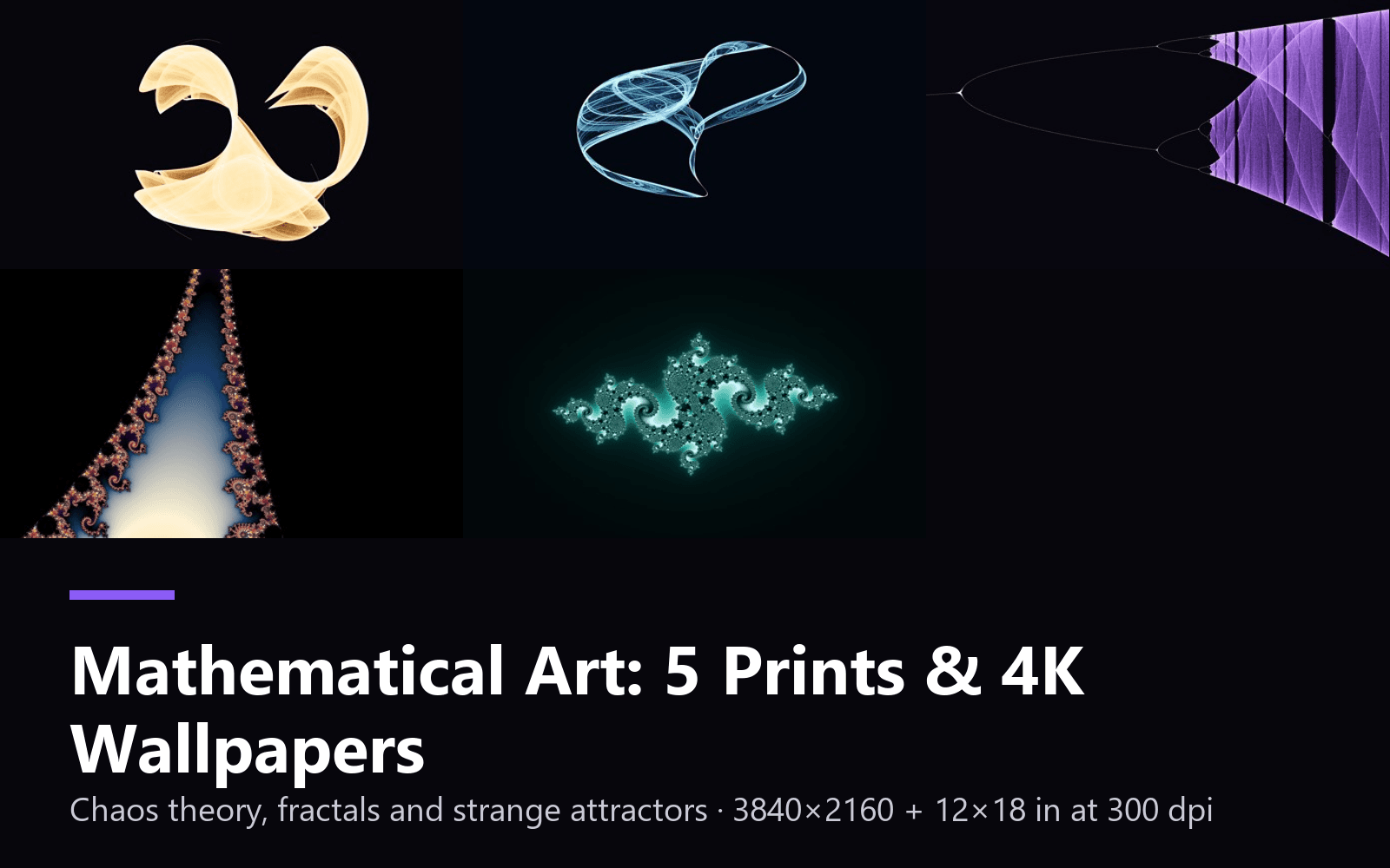 Mathematical Art - 5 Prints & 4K Wallpapers: Strange Attractors, Chaos Bifurcation, Mandelbrot, Julia Set