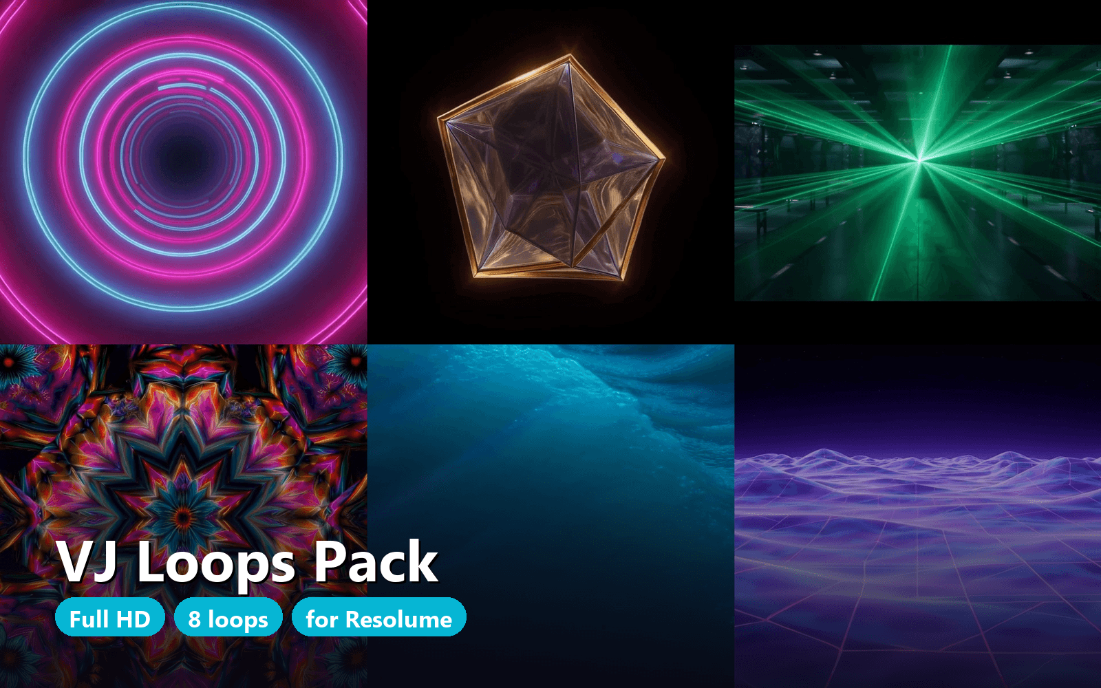 VJ Loops Pack - 8 Neon Abstract Visuals for Resolume & Live Shows, Full HD