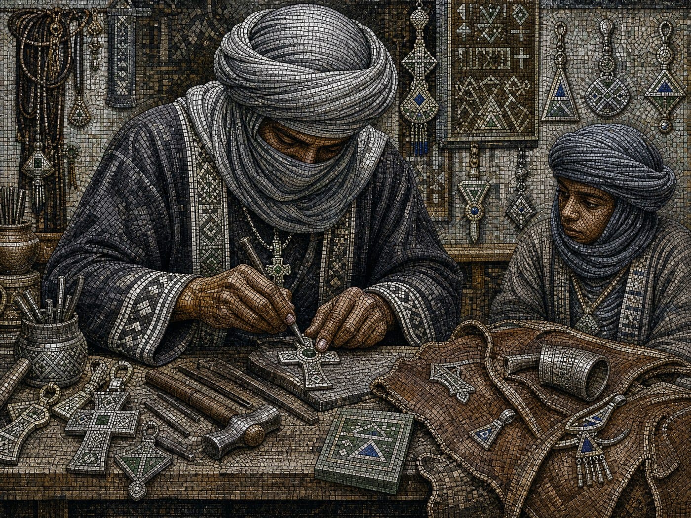 The Silver Artisan — Tuareg Craftsmanship Digital Art