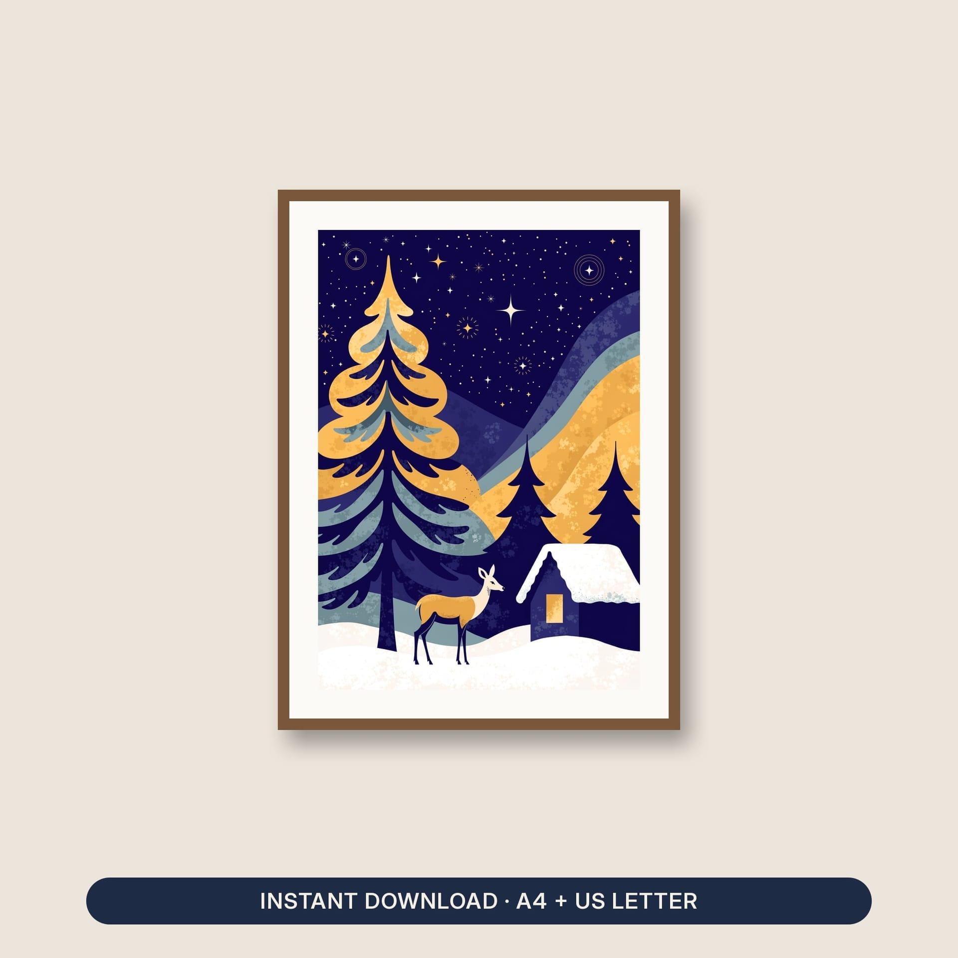 Winter Woodland Nursery Print for Christmas – listing cover with the blank and the colored-in page