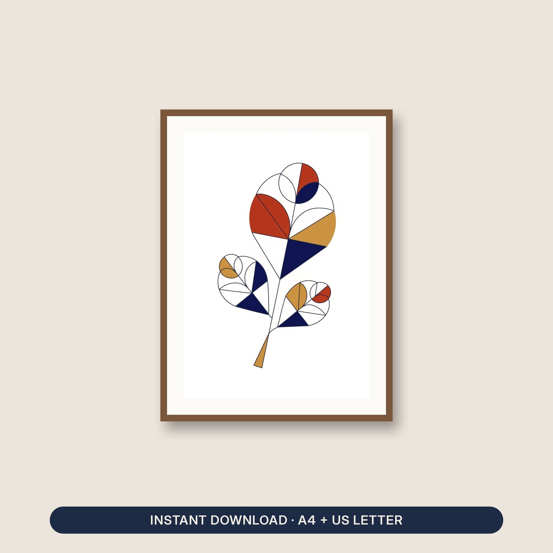 Geometric Oak Leaf Line Art Print – listing cover of the printable wall art
