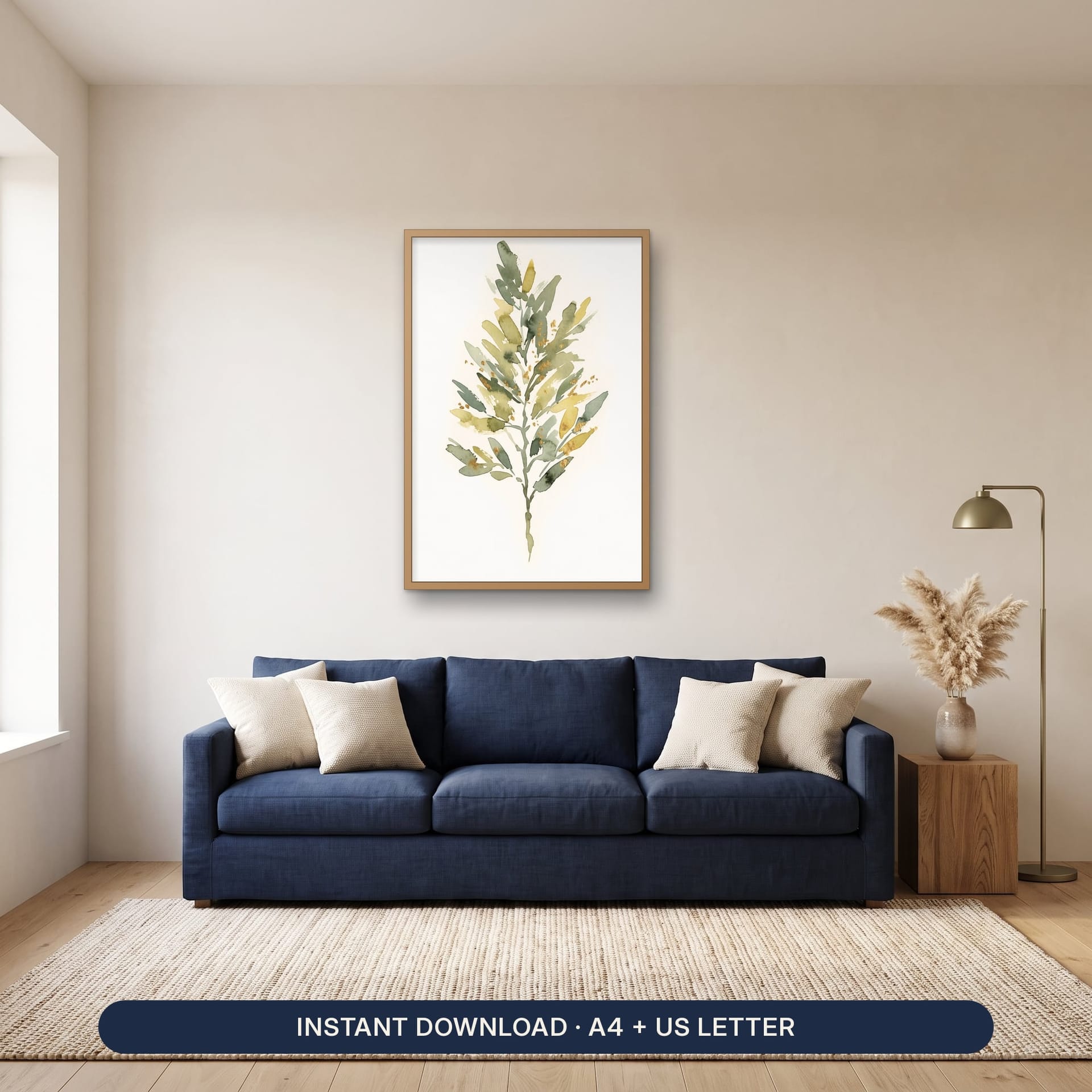 Minimalist Botanical Wall Art Printable – printable wall art framed in a room