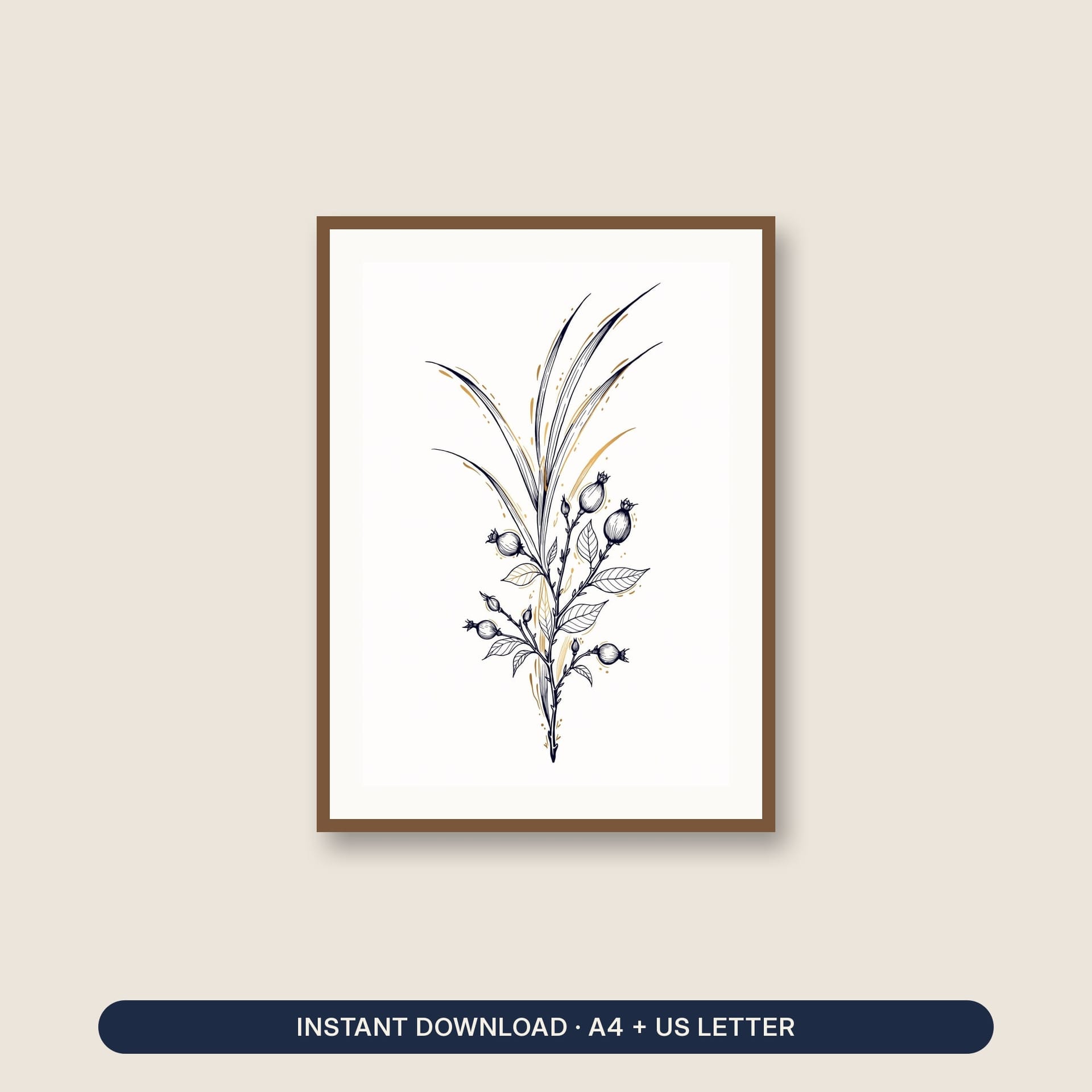 Coastal Botanical Line Art Print – listing cover with the blank and the colored-in page