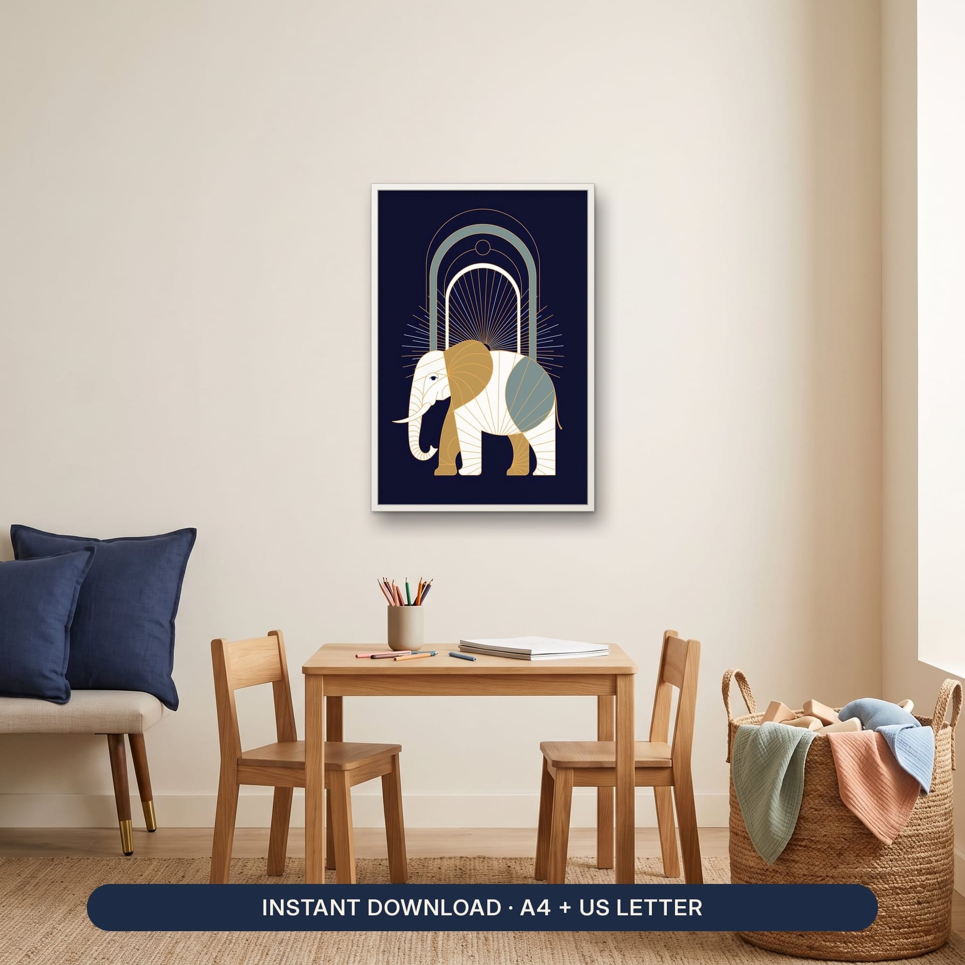 Art Deco Nursery Wall Art Printable – printable wall art framed in a room