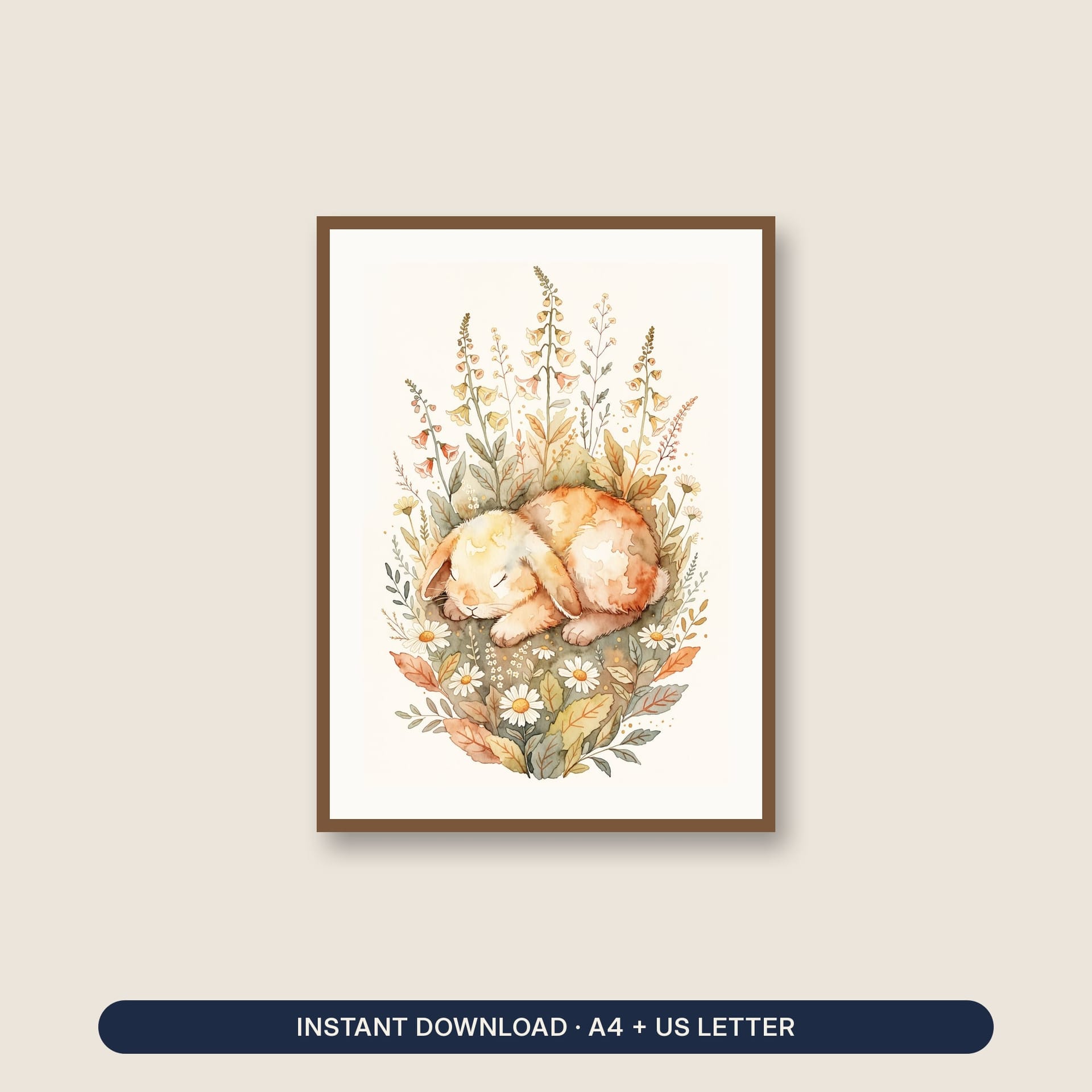 Cottagecore Nursery Wall Art Printable – listing cover with the blank and the colored-in page