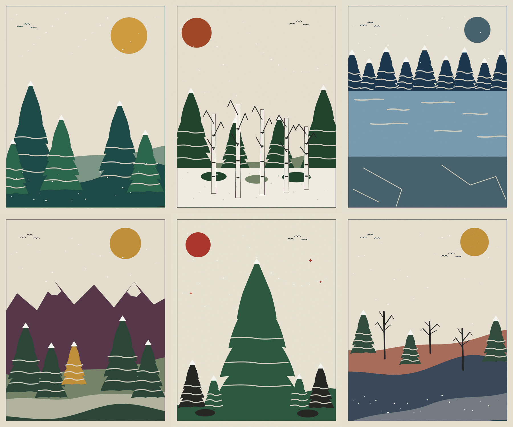 6 Winter Forest Wall Art Prints - all 6 prints collage