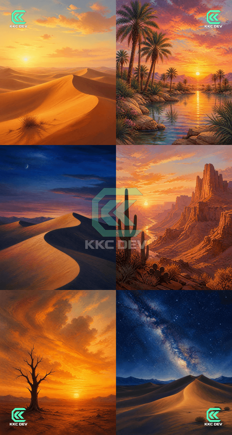 6 Golden Desert Landscape Wall Art Prints - all 6 designs collage