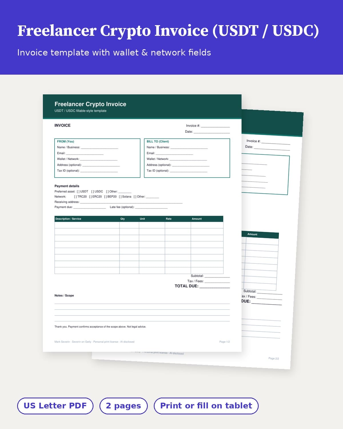 Freelancer Crypto Invoice Template (USDT/USDC)