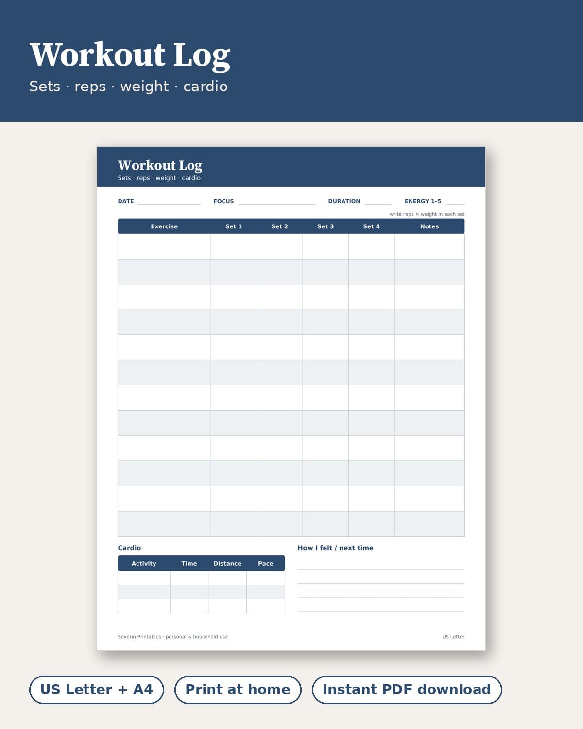 Workout Log — Printable PDF