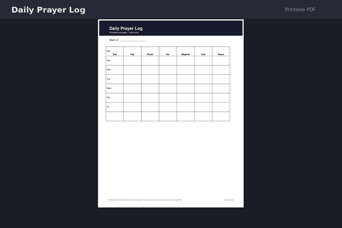 Daily Prayer Log — Printable PDF